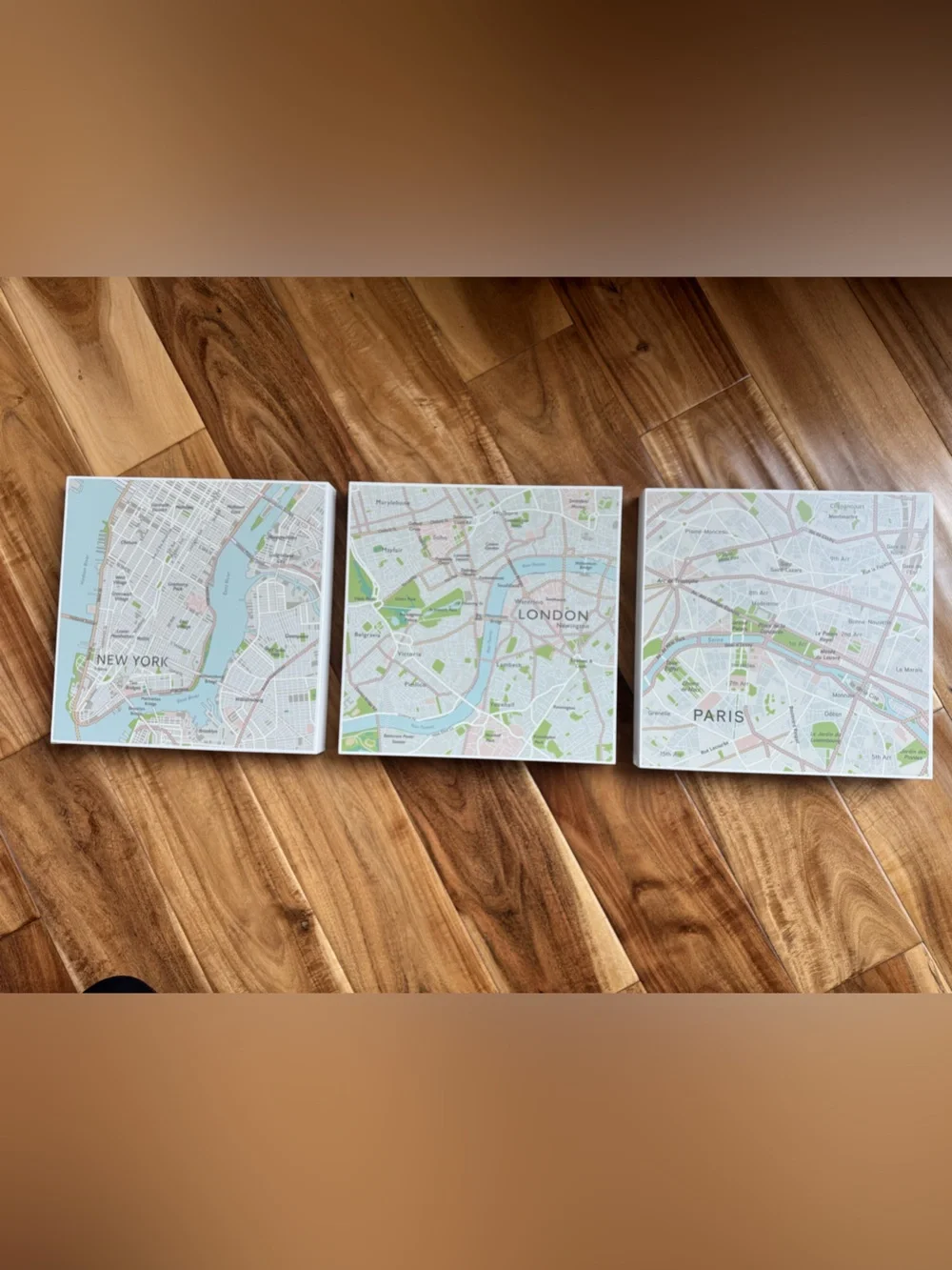 IKEA City Map Wall Art Set - New York, London, Paris in Light Blue and Green